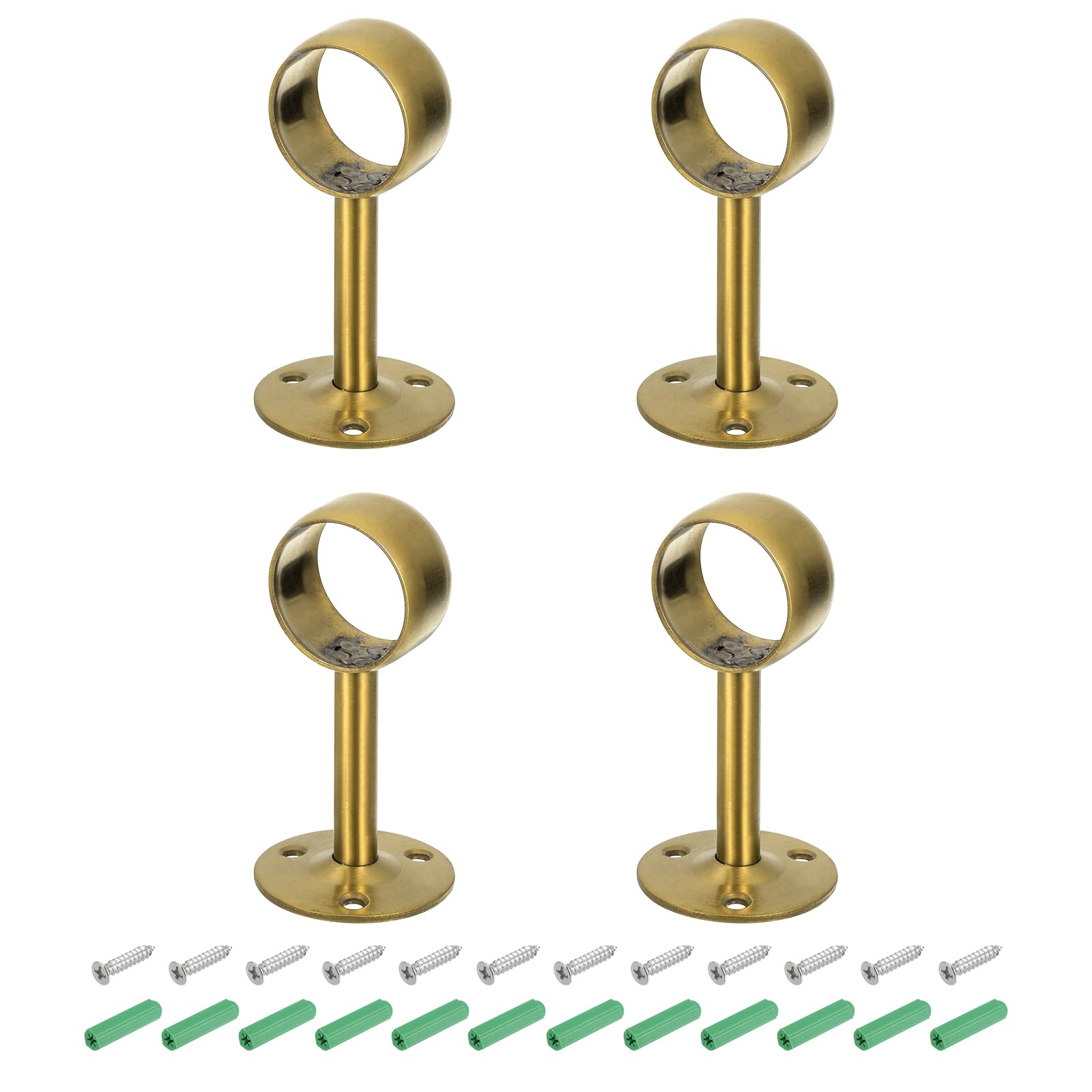 QUARKZMAN 4 Stück 32mm Gardinenstangenhalterung, Deckenmontierte Rohrflanschbuchse, Edelstahl-Schrankstangenhalterung mit Schrauben, Gold