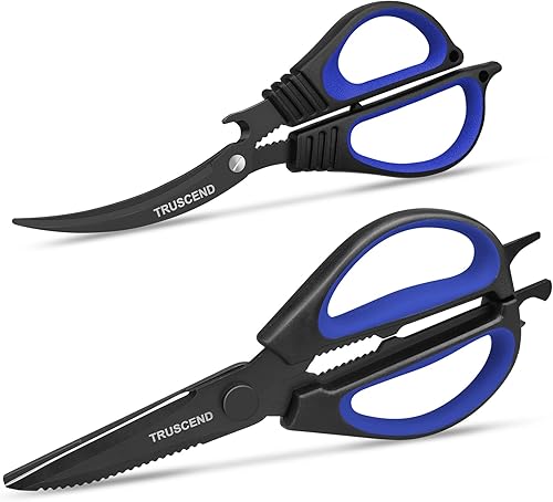 TRUSCEND Tijeras de pesca multiusos, tijeras de cocina resistentes para cortar, paquete de 2 tijeras de SS endurecidas que proporcionan una