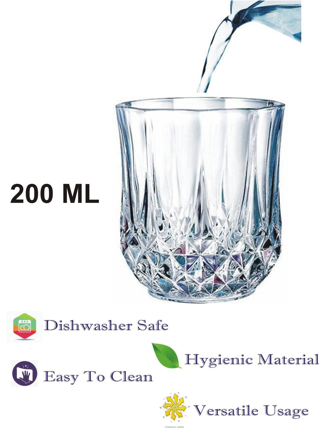 AFAST Party Perfect Elegant Water/Juice Glasses, Enjoy with Every Sip, for Water, Juice Cold Drinks & Beverages, Clear, 200 Ml, 7 X 7 X 9 CM 3