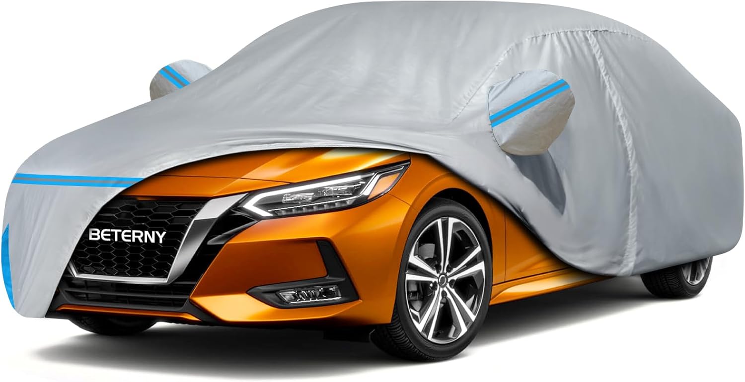 Car Cover for 1999-2025 Nissan Sentra, Waterproof Custom-fit All Weather Sun Rain UV Dust Snow Wind Protection Outdoor Sentra Full Car Cover with Door Zipper and Cotton Lining-Grey