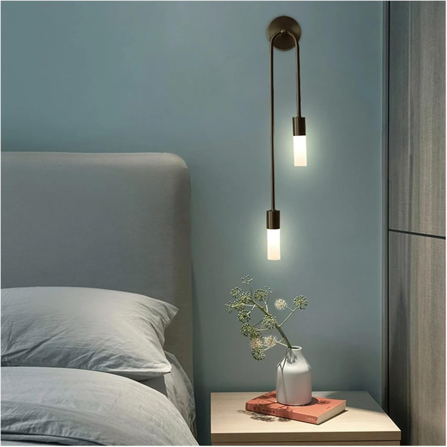 ASerZenith Wall Sconces, Modern Brass Wall Light - Black Gold Copper Acrylic Bedroom Bedside Aisle Staircase Indoor Lighting Wall Sconce Lamp,Black Right H55Cm