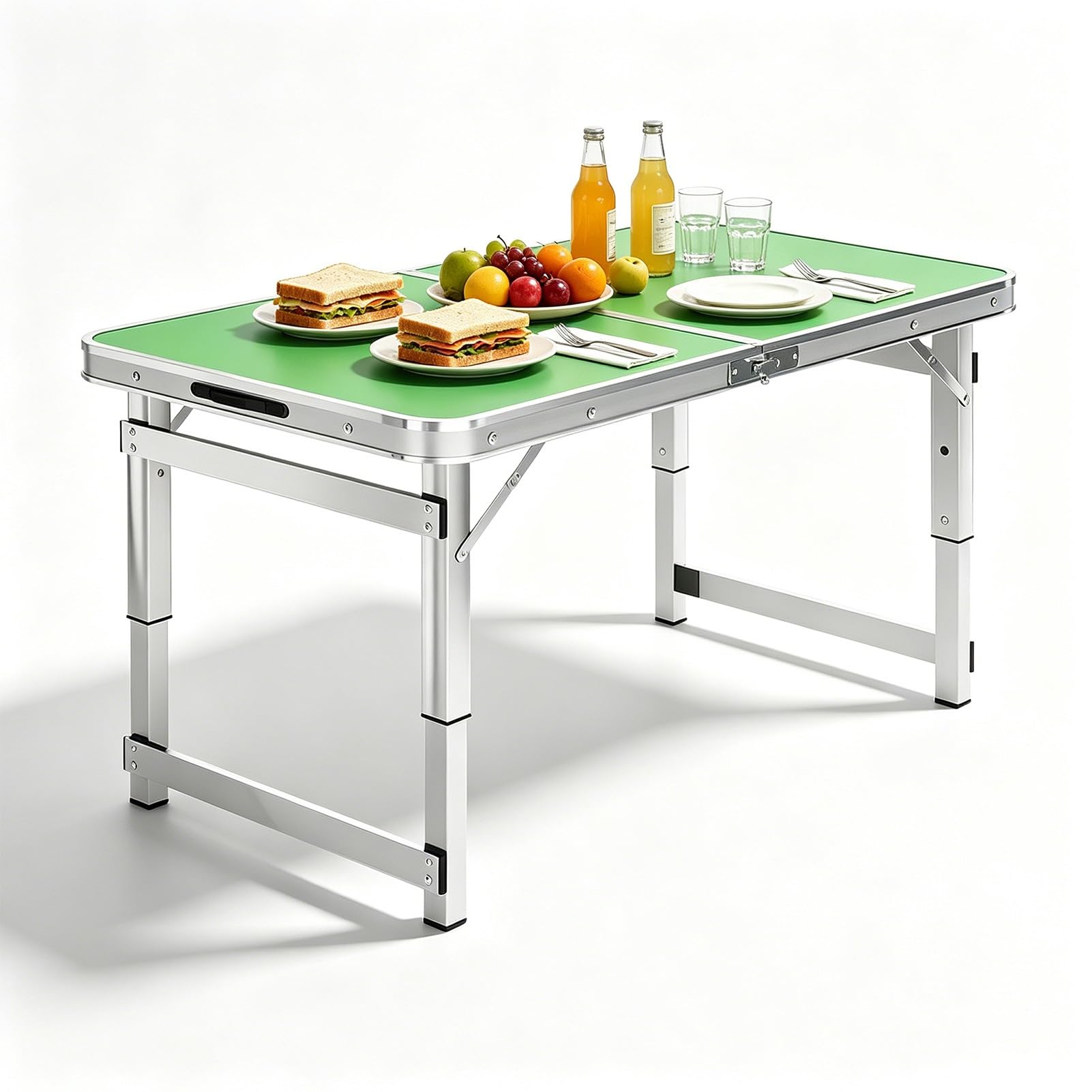 Tavolo da campeggio in alluminio pieghevole tavolo su cavalletto portatile resistente 2-4 persone tavoli da pranzo regolabili per esterni - piegato a metà