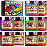 GOODTAKE 10 Colors Wood Stain Powder Ultimate Kit | Ultra Concentrated 2-5% Mix Ratio in 2oz Jars | Create Endless Colors for Woodworking, Furniture Restoration & Art | Just Add Water to Activate