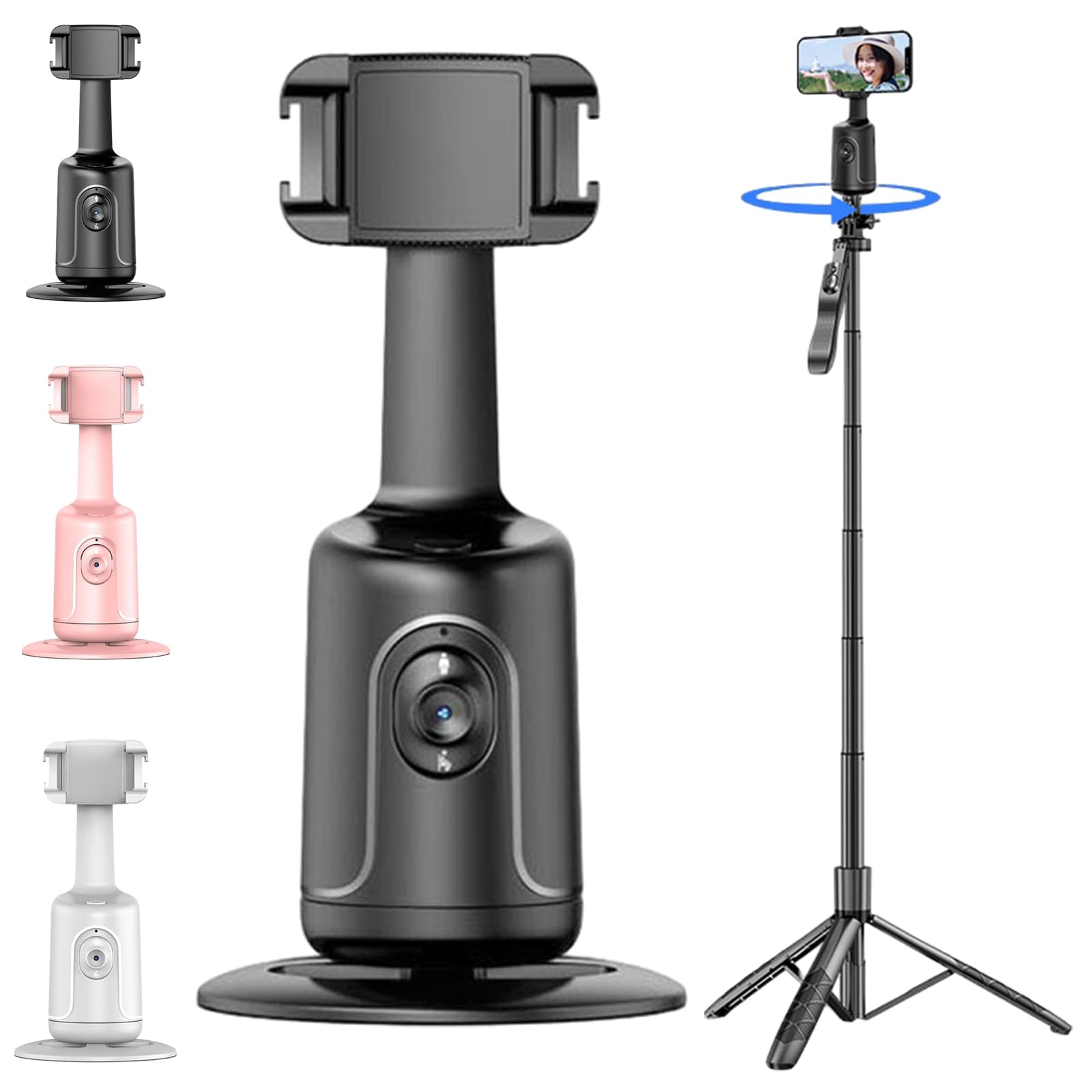 Smart Ai Facial Recognition Phone Tripod, 360° Auto Face Tracking Supports Gesture Control &amp; Remote Control No App for Outdoor Live Streams,Video Shoots,Dynamic Shots (Black + Aluminum Alloy Tripod)