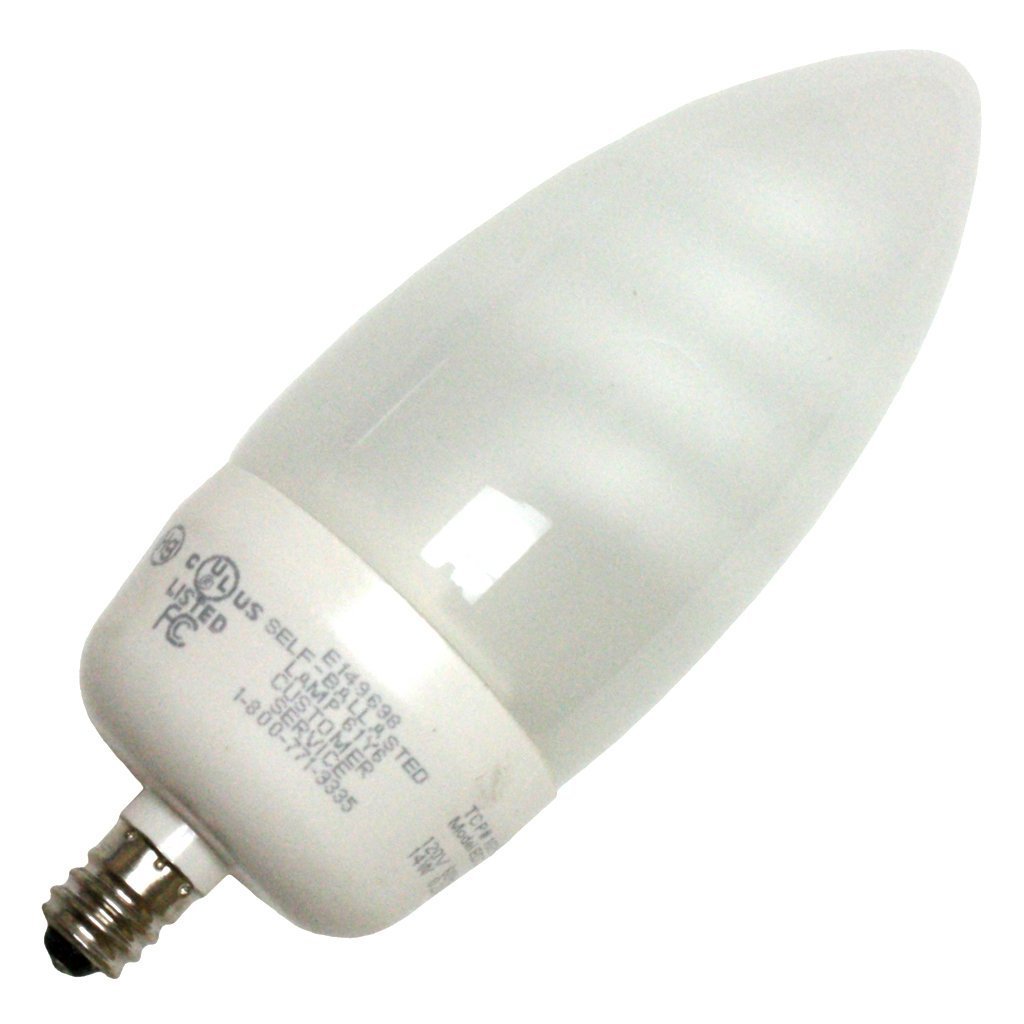 (12-Pack) TCP 10714C 14-Watt 2700K E12 Candelabra Base CFL Decorative Torpedo Lamp, 60W Equivalent