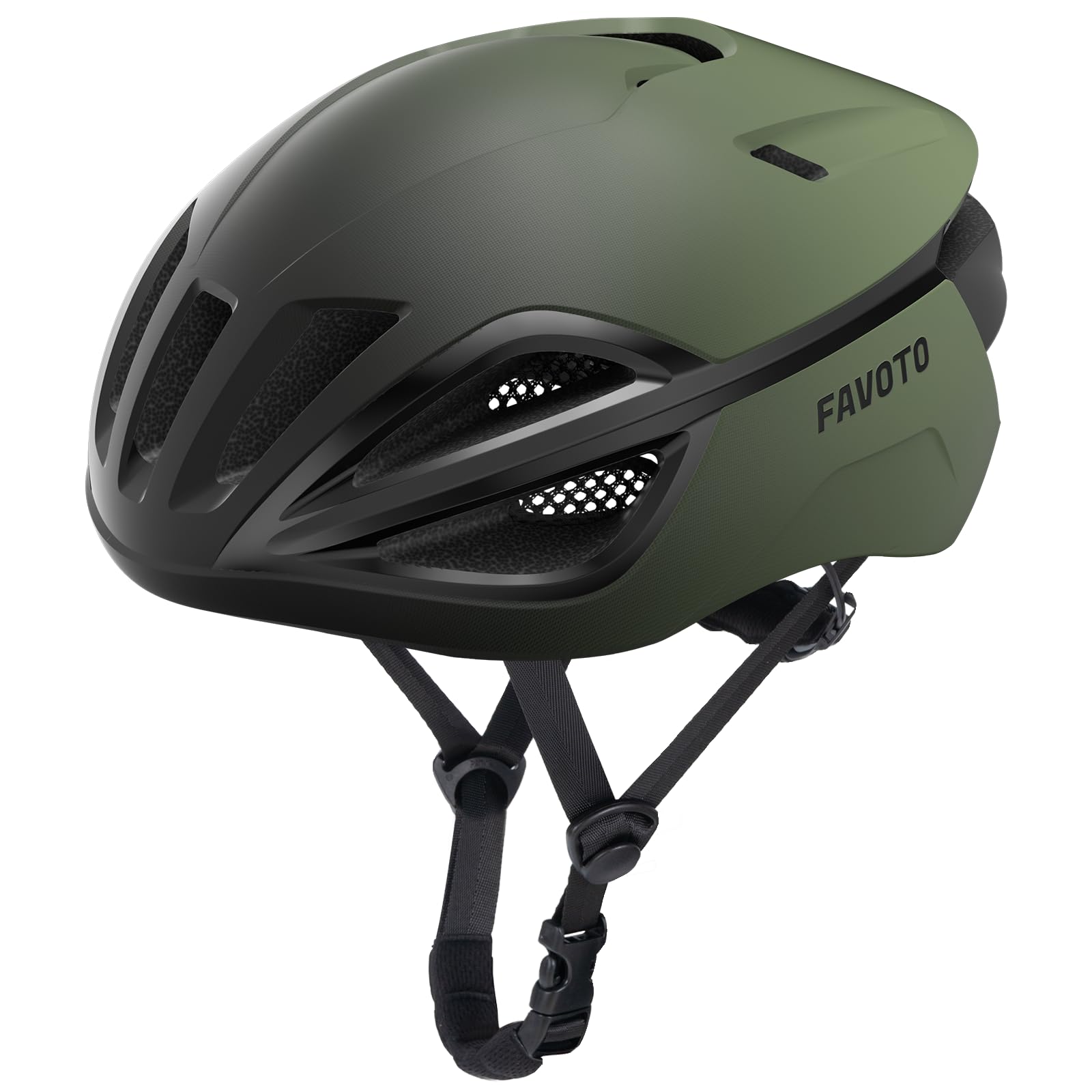 Favoto Aero Road Bike Helmet for Adults Men Women, Lightweight Cycling Helmet with 15 Vents, EPS+PC Shell, Removable Liner, Adjustable Fit 59-61cm, CE Certified, Matte Gradient Green
