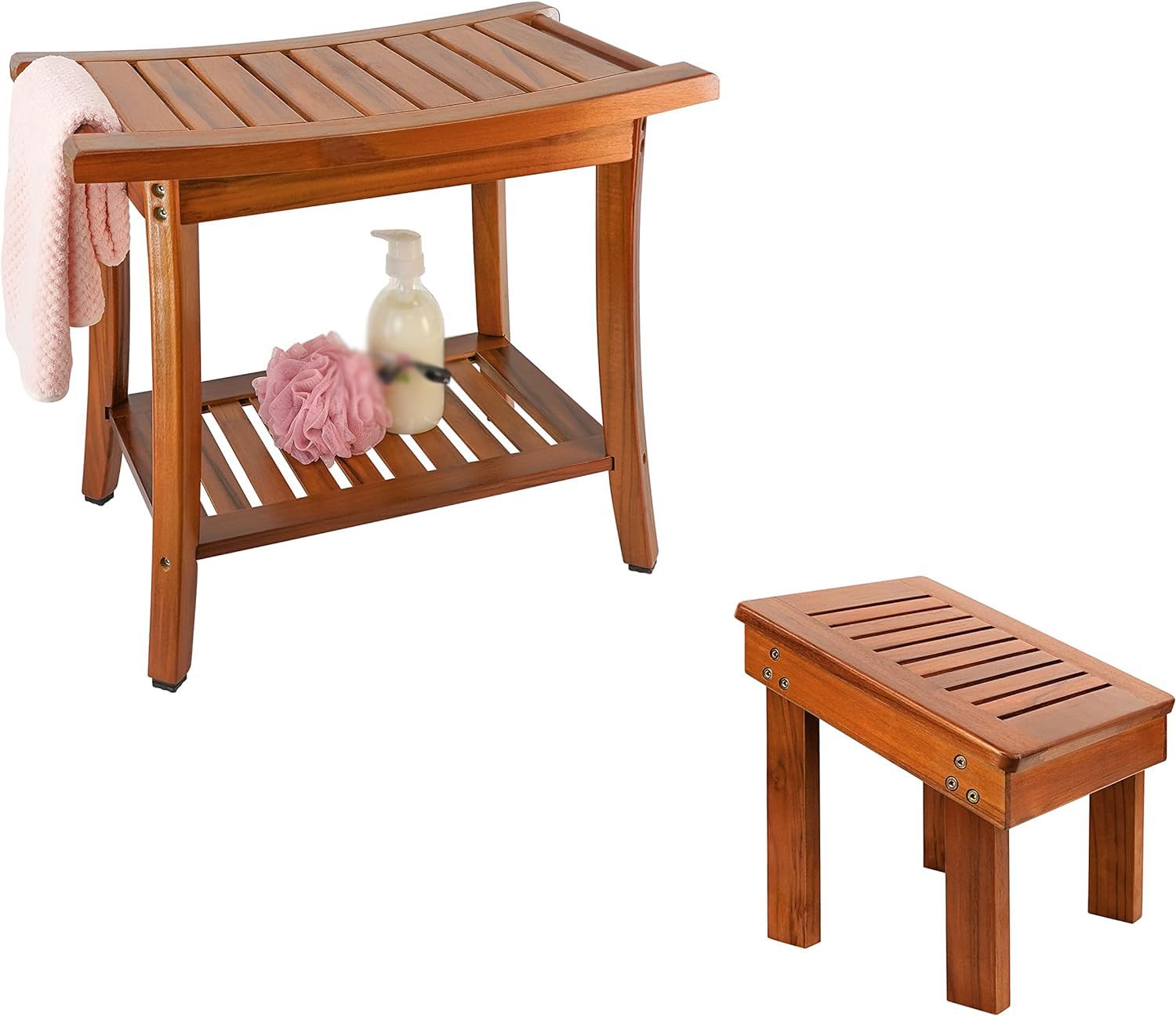 Utoplike Teak Shower Bench Seat Shower Foot Stool for Shaving Legs