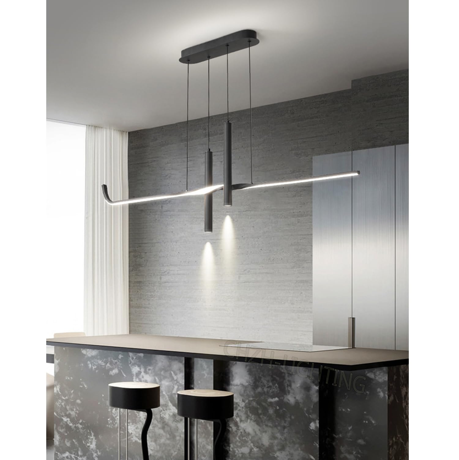 LED Hanglamp Eettafel Hanglamp Moderne Lineair Ontwerp Woonkamer Kroonluchter Dimbaar met Afstandsbediening Hoogte Verstelbare Plafond Lamp voor Kantoor Eetkamer Studie Woonkamer Lamp (wit, L120cm