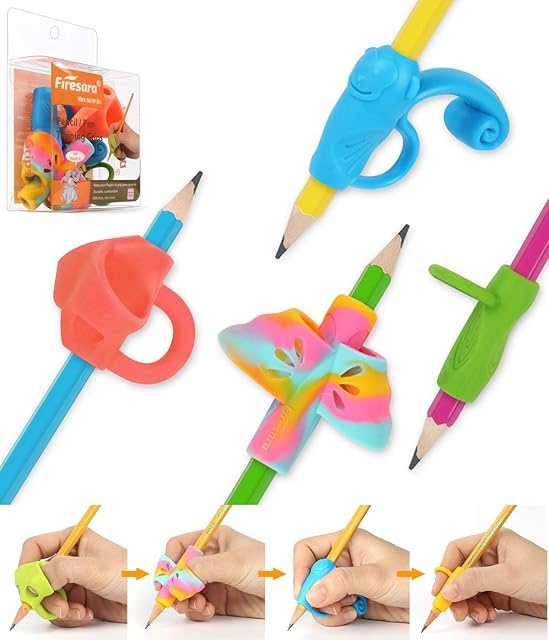 Firesara Advanced Pencil Grip Set, Original Ergonomic Handwriting Aids Pencil Grips Writing Posture Corrector 4 Assorted Pencil Grips For Kids Children Adults Special Needs Rights
