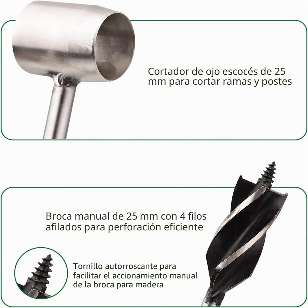 Taladro de Tornillo Manual Herramienta de Supervivencia Multi-Uso Bushcraft Settler Llave Al Aire Libre Escocés Ojo Madera Clavo