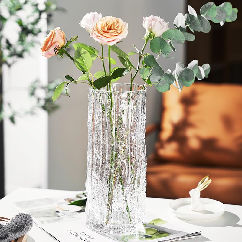 Vase, thickened glass vase, high footed glass vase, suitable for various scene decorations (24.5X9.5) transparent