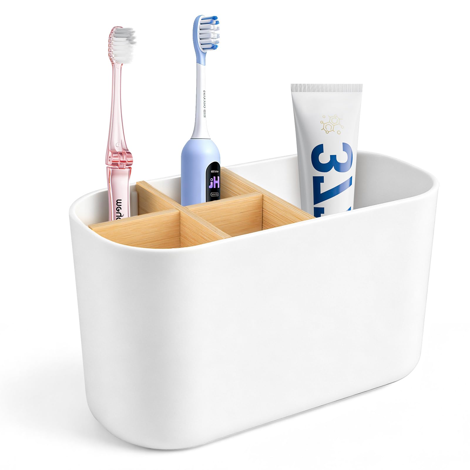 elzle Toothbrush Holder, 5 Slots Electric Toothbrush Holder Bathroom Organiser With Detachable Toothbrush Holders for Oothbrush and Toothpaste Holder(White)