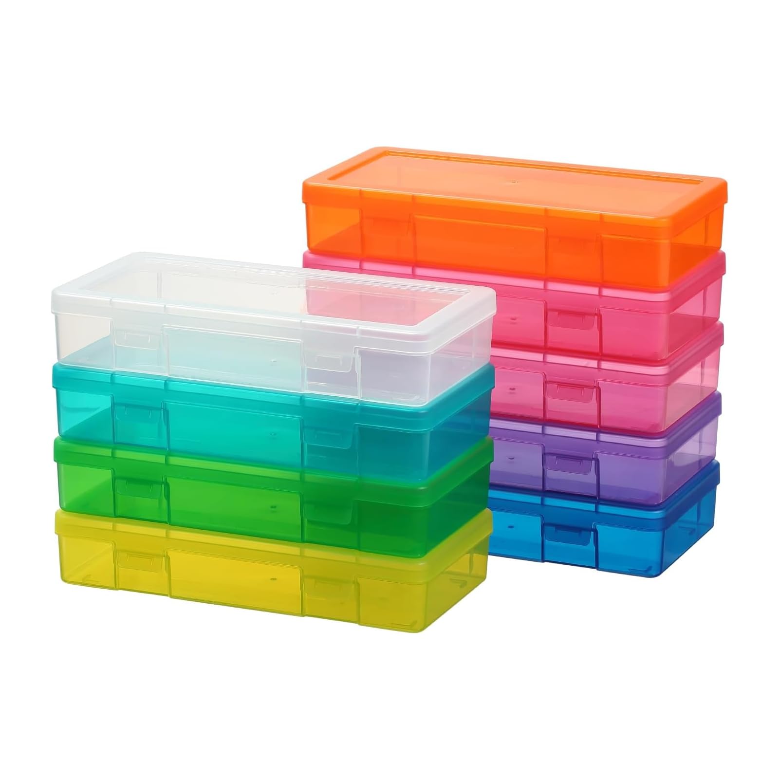 novelinks Stackable Plastic Clear Storage Box Containers with Latching Lid - Art Craft Supply Organizer Storage Containers for Pencil Box, Crayon, Beads, Jewelry (9 Pack Medium -Color)