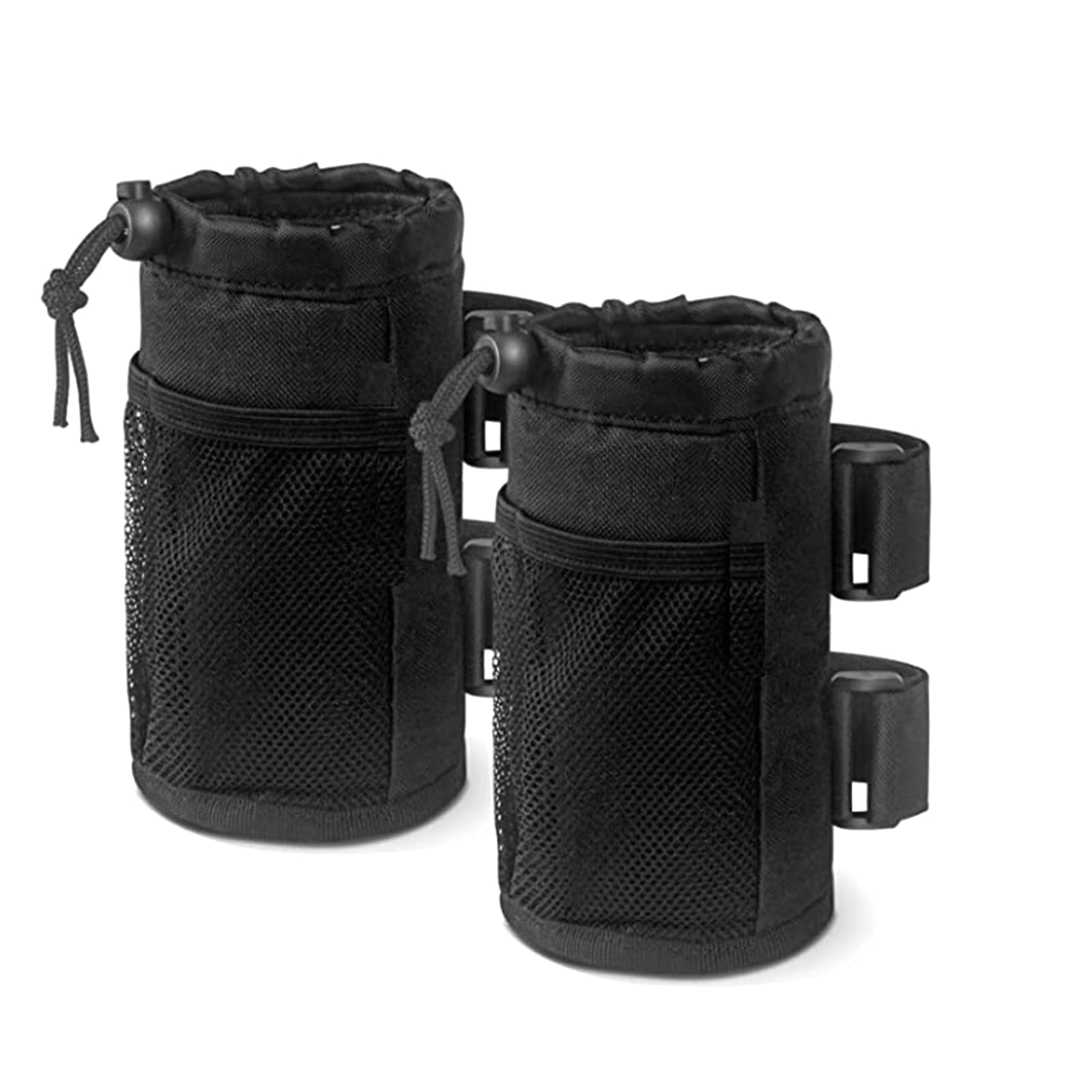 Sorandy 2 Pack Roll Bar Cup Holder, Universal Drink Holder for UTV Wheelchair Scooter Walker Bike Boat, Water Bottle Holder Accessories with Mesh Pocket and Sticky Straps, Black, Sorandycqa8szypf7