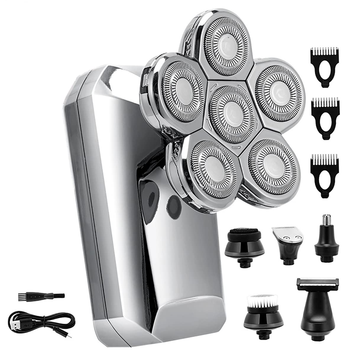 Electric Razor for Men 6 in 1 Multifunction USB Rechargeable Electric Mens Electric Shaver Floating Heads Bald Head
