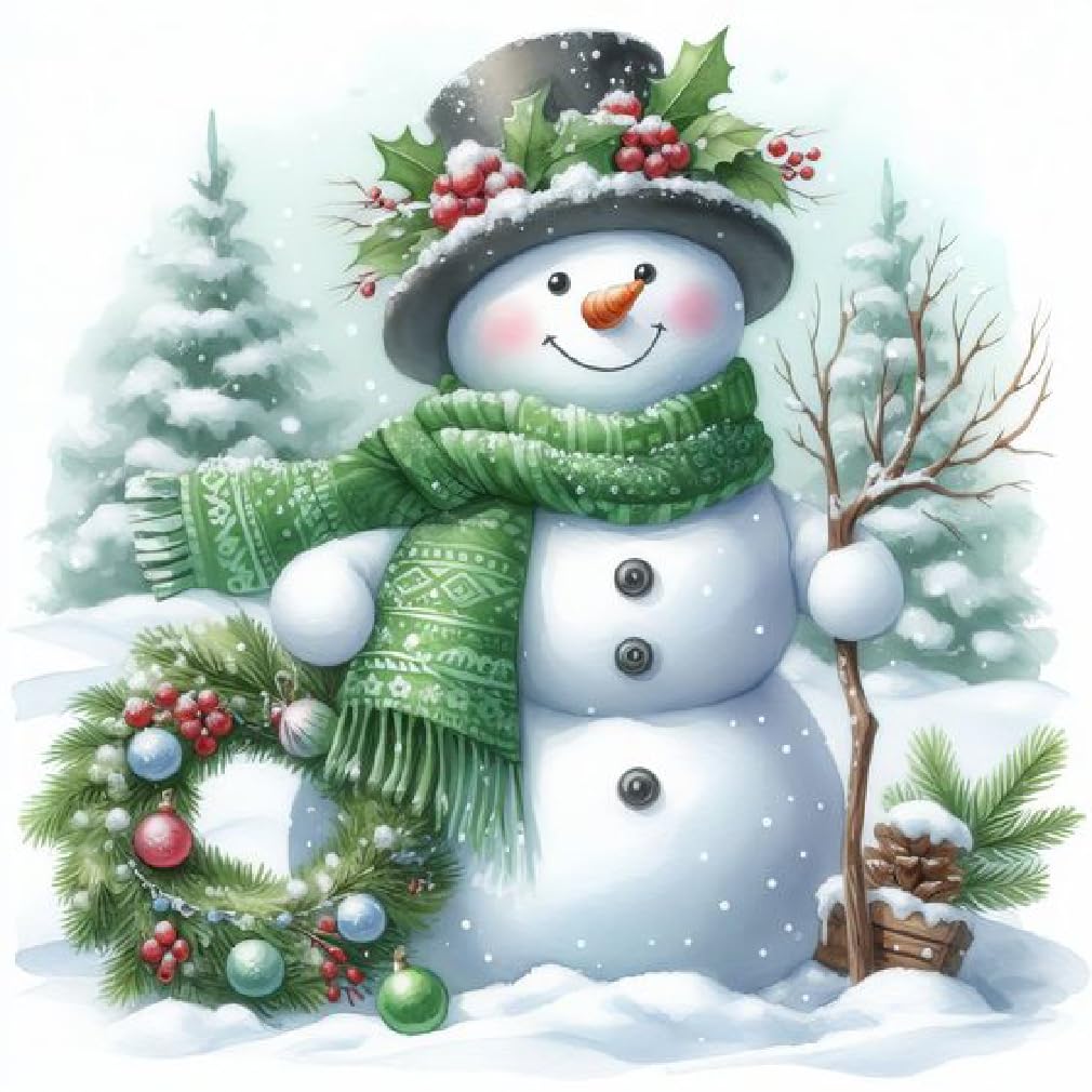 Canrichshop Christmas Diamond Art Painting Kits for Adults,Snowman Diamond Painting Kits for Beginners 5D Full Drill Diamond Dots,Gem Art Crafts for Adults Wall Decor 14x14inch