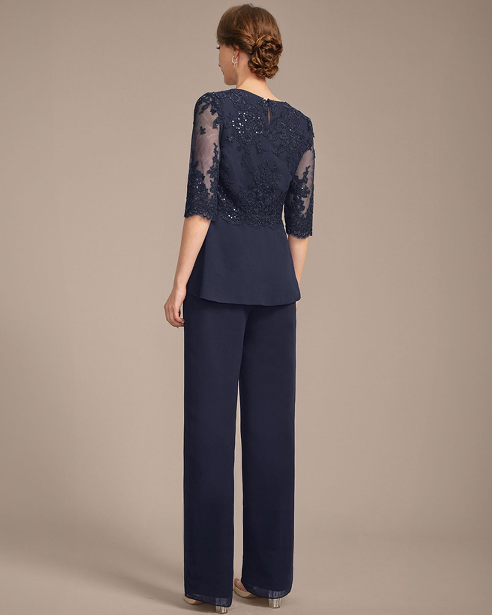 Hosenanzug Damen Festlich Elegant,Spitze 3/4 Ärmel Hosenanzug mit Jacke Damen Chiffon Sportlich Kleider für Hochzeitsgäste