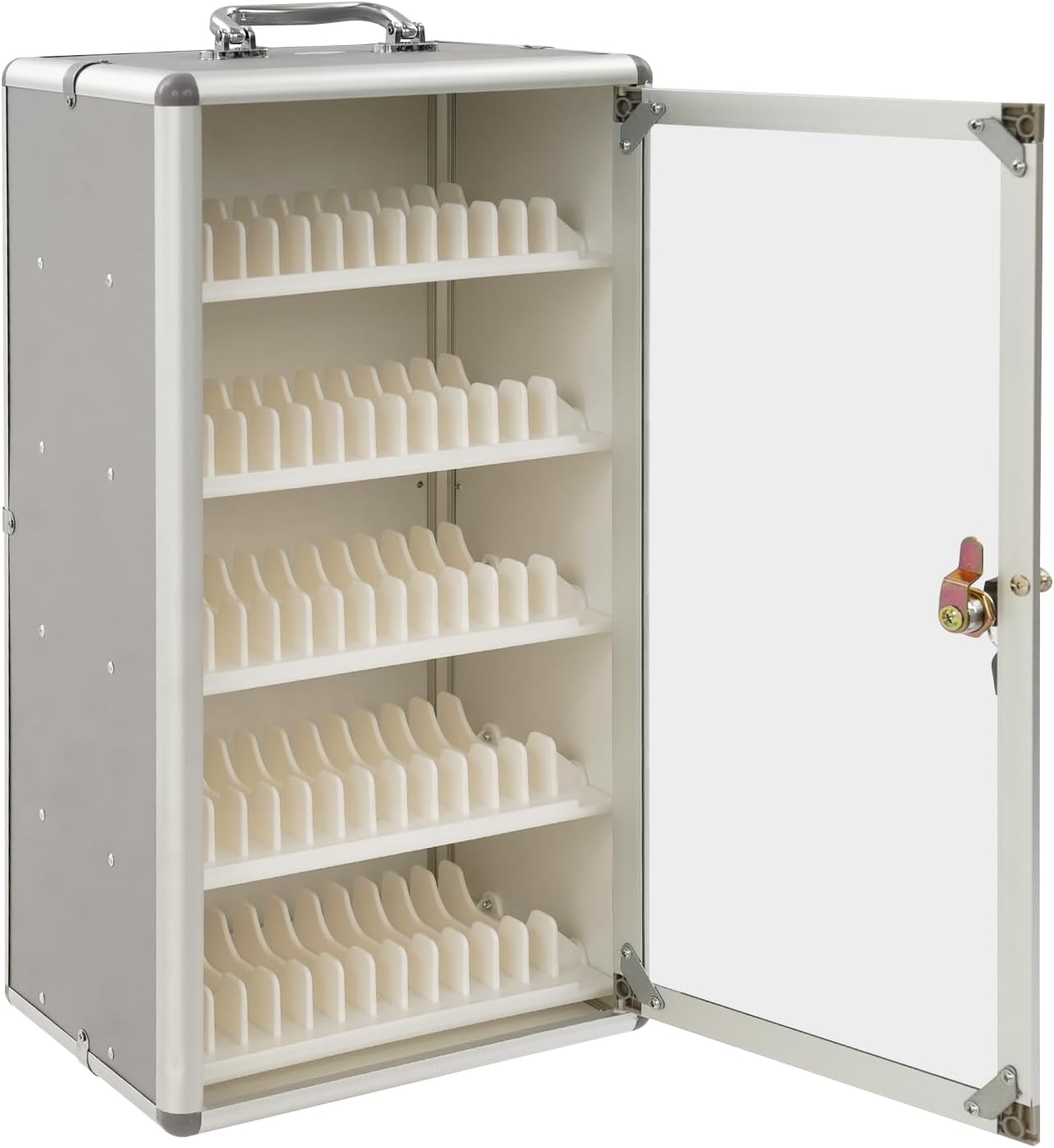 72 Slots Cell Phone Locker, Cell Phone Storage Box with Wheels Aluminum Alloy Cellphone Storage Cabinet Cellphone Lockers for School Classroom Business Employees