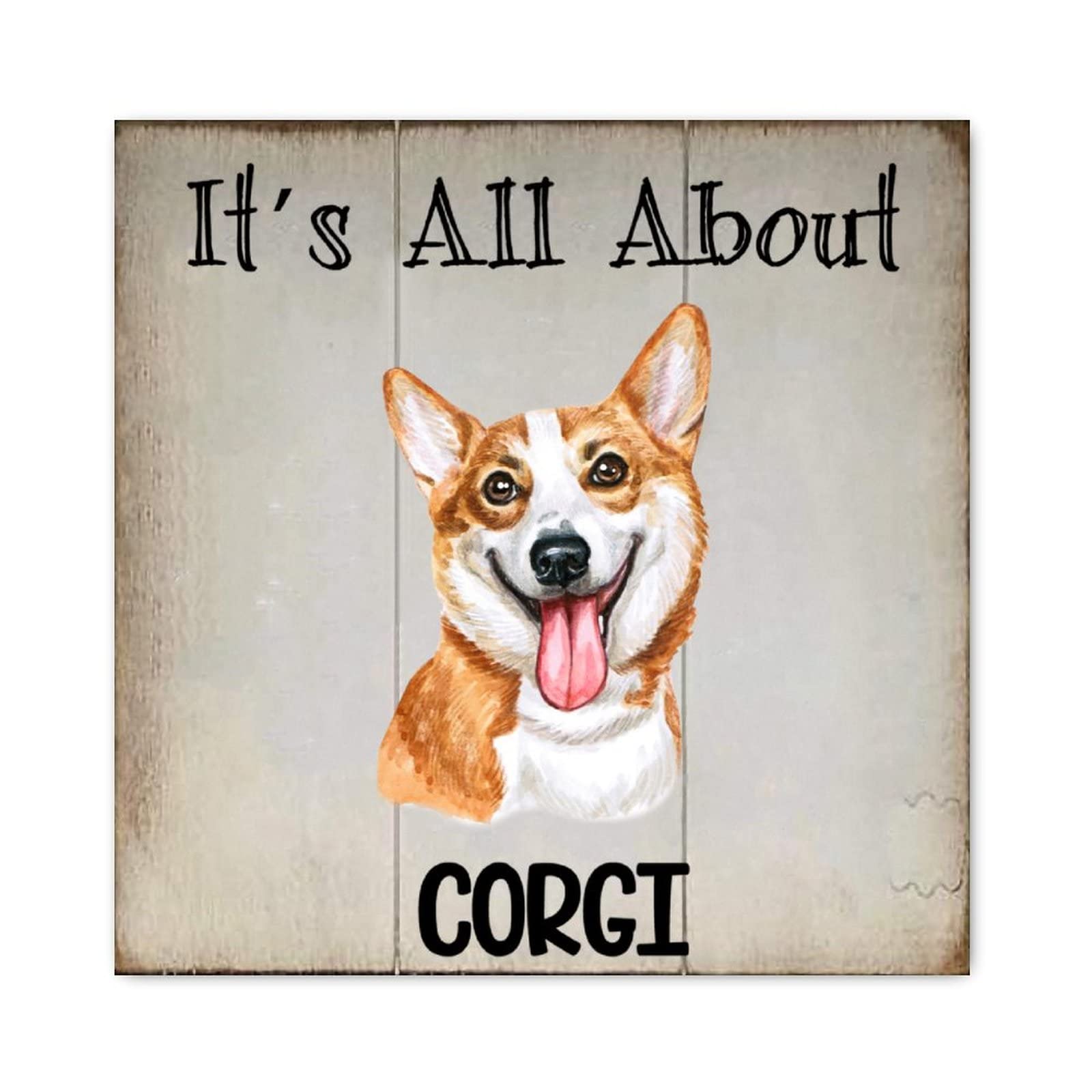 Déco murale ferme avec panneau bois Corgi pour salon et cadeau