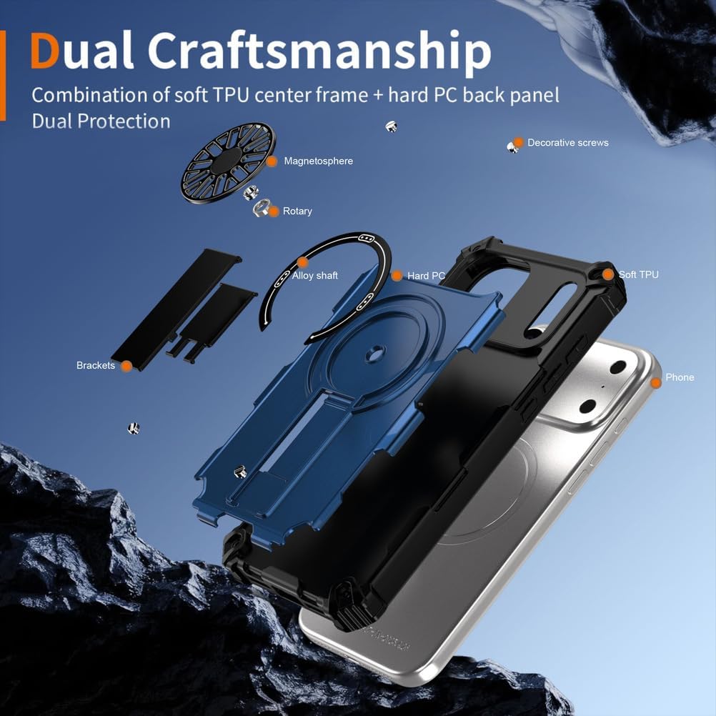 Flip Case for iPhone 17 Pro Max/17 Pro/17 Air/17,Full Coverage Protection Wallet Leather Cover Magnetic Ring Holder Stand RFID Blocking Shockproof Protection Shell(Blue,17)