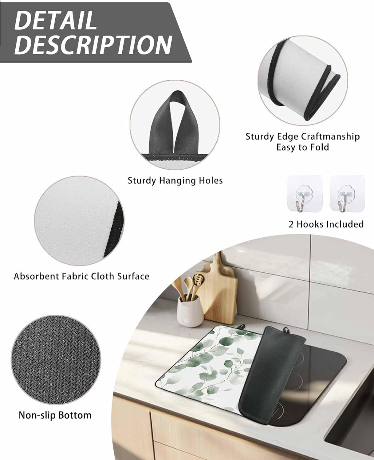 Stove Cover for Electric Stove 36x21 Inch Eucalyptus Leaf Stove Top Cover Watercolor Green Leaf Glass Cooktop Covers Anti-Slip & Heat Resistant Countertop Protector Home Kitchen Decor