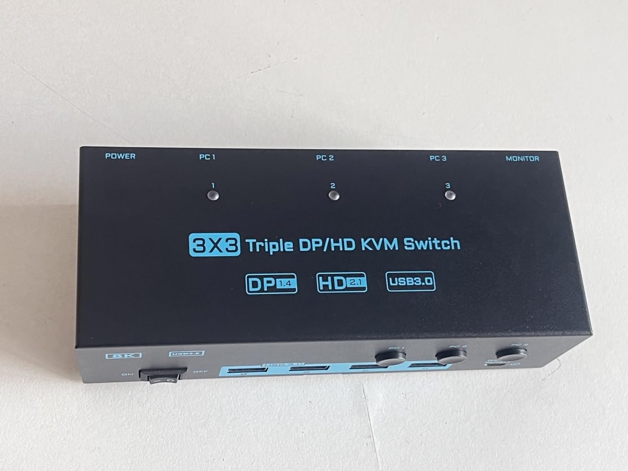 8K/4K KVM Switch 3 PC 3 Monitore Triple Monitor 3 Port 2 Displayport 1.4 and HDMI 2.1 USB 3.0 KVM Switches, DP 1.4 Supports 8K@30Hz/4K@144Hz, HDMI Supports 8K@60Hz /4K@120Hz with Wired Remote