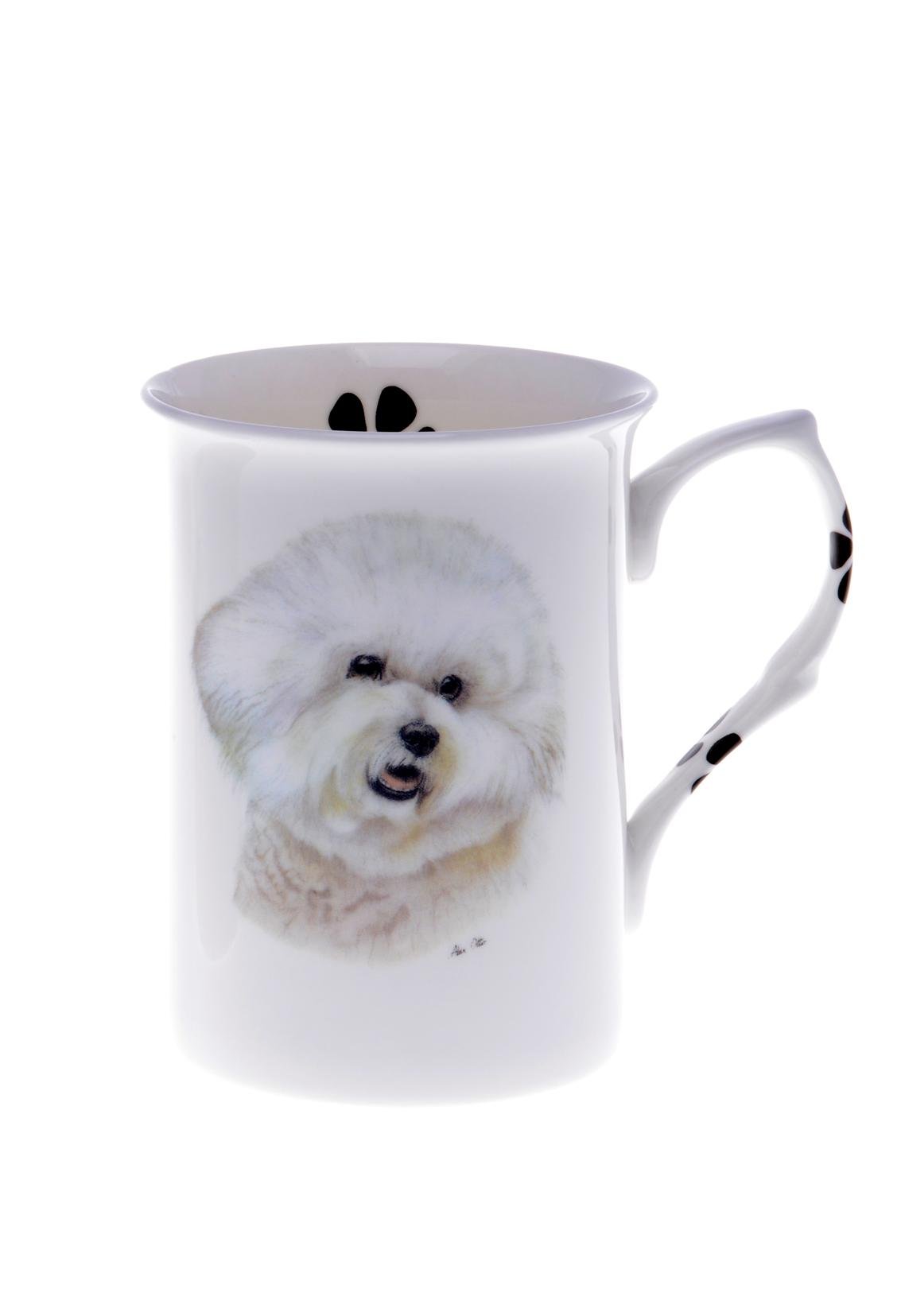 (BB7) Personalised with Any Name Bone China Beaker Mug Cup Bichon Single Cup Mug Beaker Pawprints- Hand Decorated- Personalised to Order-
