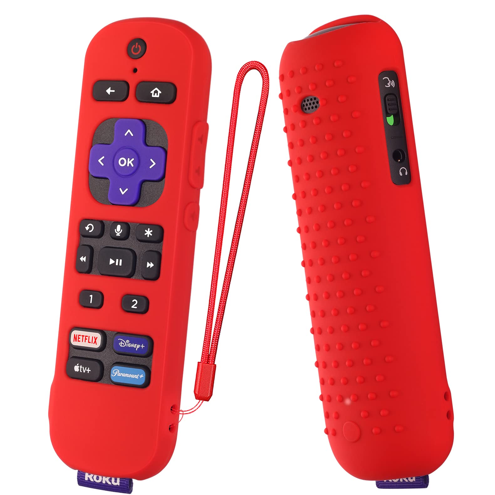 AKSHFETH Silicone Cover for 5.71 Inch Roku Ultra 2022 Remote/Roku Voice Remote Pro/RC-MC1 Shockproof Durable Protective Remote Case with Lanyard (Red)