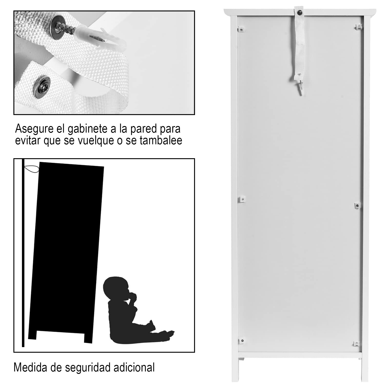 COSTWAY Armario de Pie para Baño Organizador, Madera con Cajón Mueble Aparador Lateral para Cocina Salón Almacenamiento 35.6 x 30.5 x 88cm (Blanco)