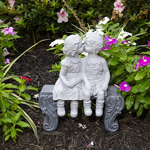 Boy & Girl Kissing Garden Statue (Large) Decorative Yard and Lawn Decoration | Weather-Resistant Ceramic | Inspiring Love and Romance Decor 15" x 12-1/2" x 5-3/4" - Thumbnail 3