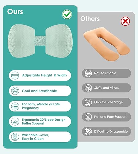 Miniatura 6 de Almohada de embarazo refrescante para dormir, desmontable y ajustable, almohada de maternidad de apoyo de doble cara, agradable a la piel para