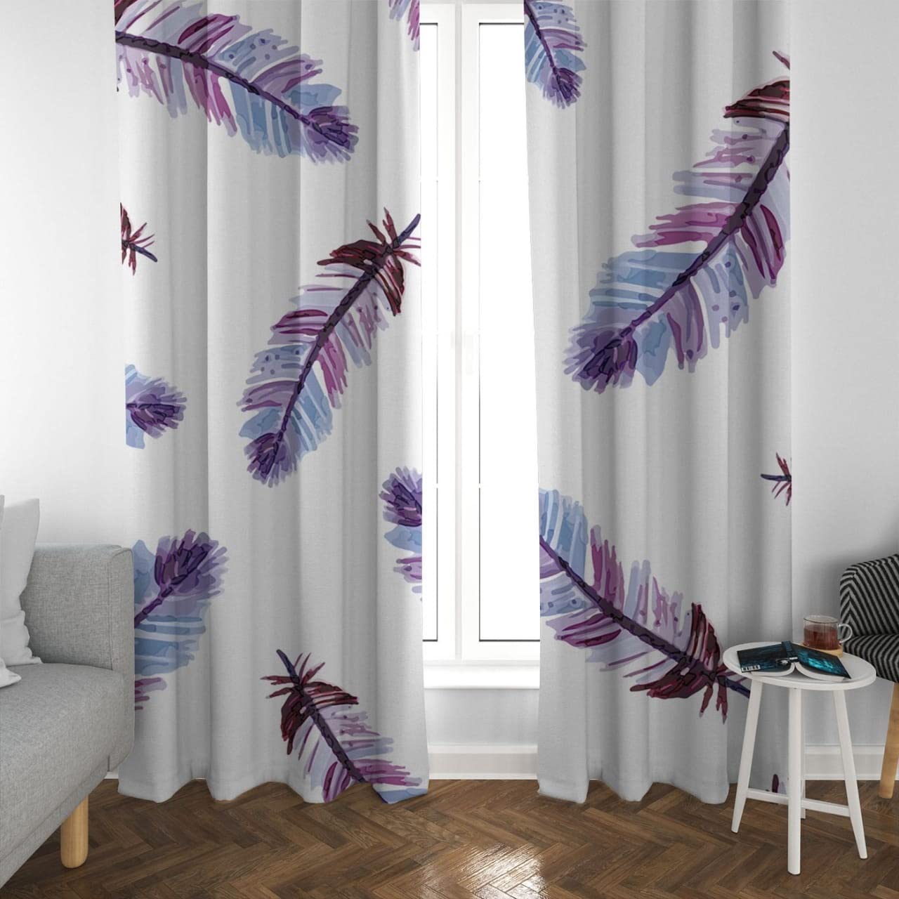 DHEBA FASHION 3D Feathers Printed Polyester Fabric Curtains for Bed Room, Living Room Kids Room Color Blue Window/Door/Long Door (D.N. 13) (4 x 9 Feet (Size: 48 x 108 Inch) Long Door, 2)