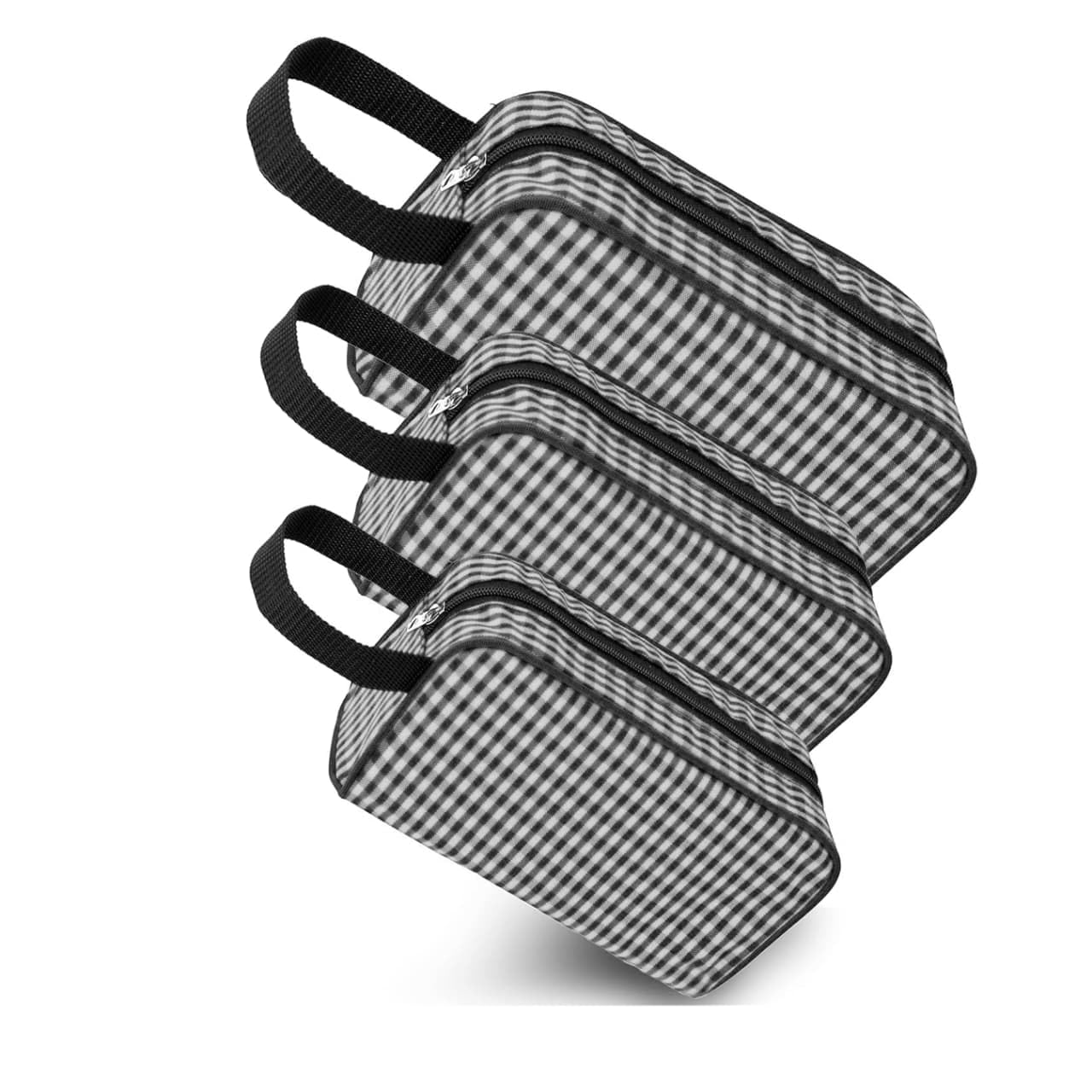 Set of 3 Multipurpose Travel Pouch Makeup Toiletry Kit Bag Cosmetic Pouch Organizer Accessories Portable for Women Shaving Kit Bag for Men (Grey & Black Checks, 22 L x 13 W x 7 H cm)-image-12