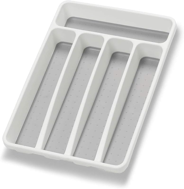 Silverware Organizer Utenisl Organizer Holder Kitchen Drawer Organizer Plastic Silverware Tray for Drawer Flatware Organizer 5 Compartment White