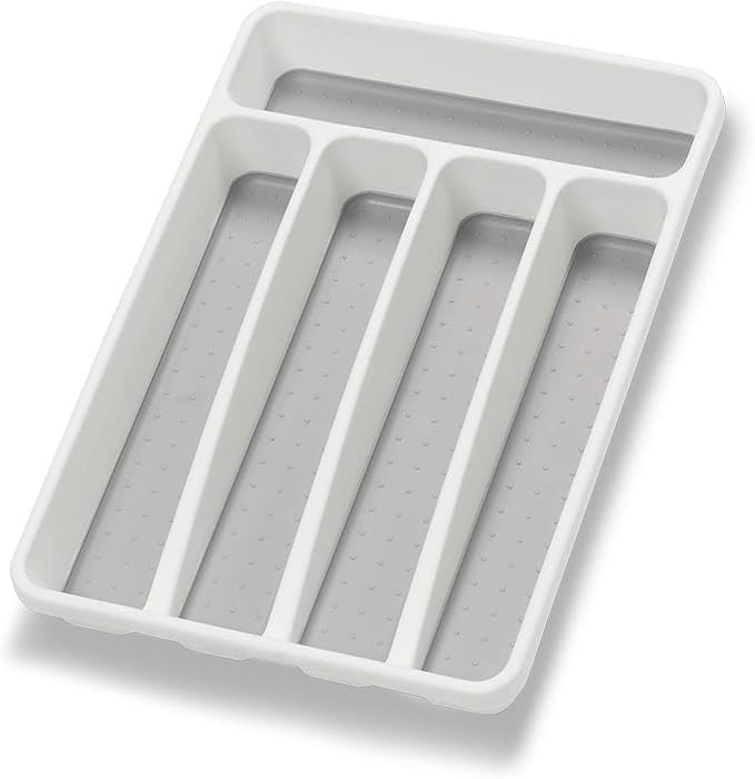 Silverware Organizer Utenisl Organizer Holder Kitchen Drawer Organizer Plastic Silverware Tray for Drawer Flatware Organizer 5 Compartment White