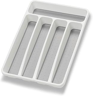 Silverware Organizer Utenisl Organizer Holder Kitchen Drawer Organizer Plastic Silverware Tray for Drawer Flatware Organizer 5 Compartment White