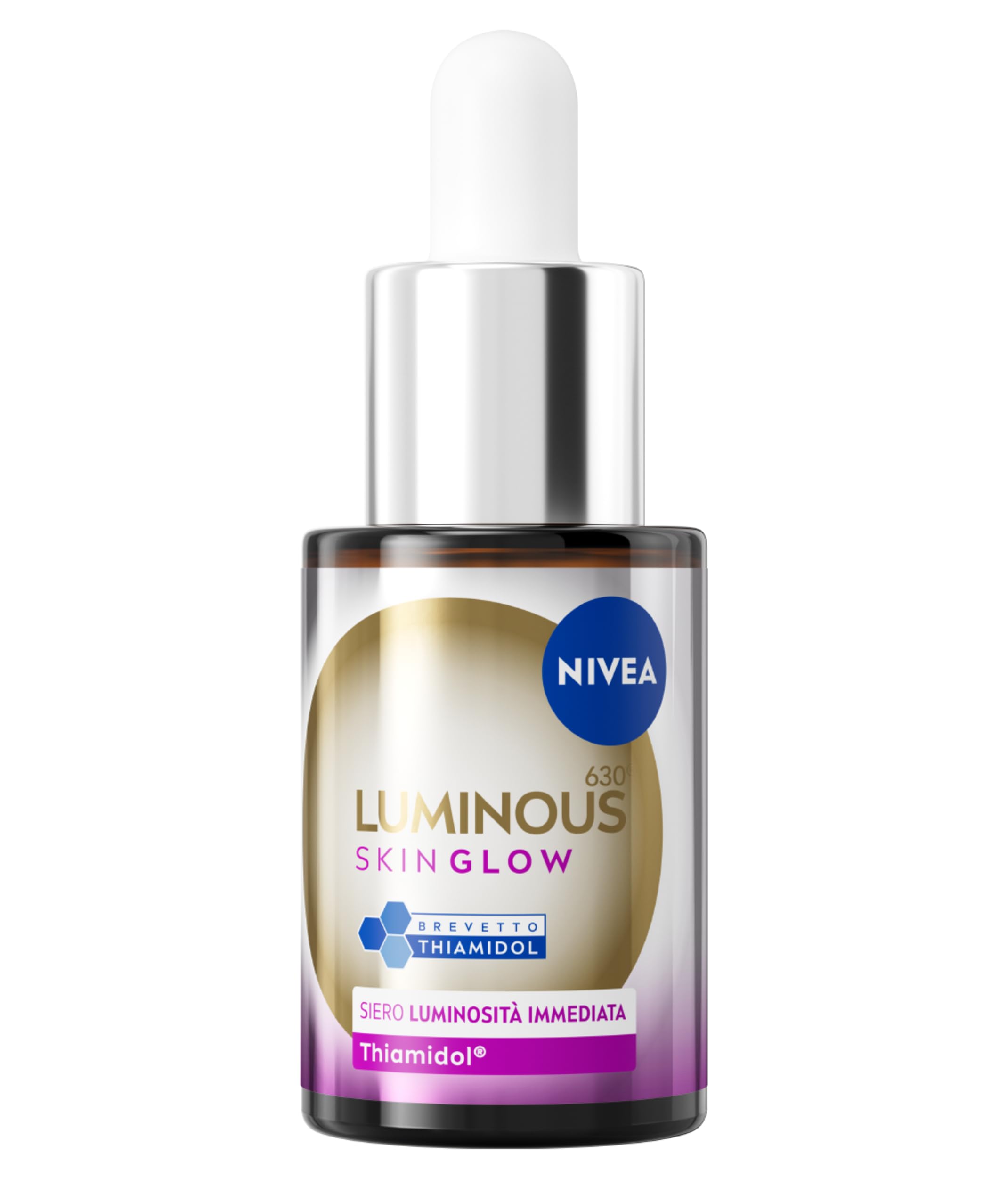 NIVEA Luminous630 Skin Glow Siero Viso Luminosità Immediata 15 ml, Siero antimacchia viso idratante per un incarnato uniforme e luminoso, Face serum con Niacinamide, Aloe Vera e Thiamidol brevettato
