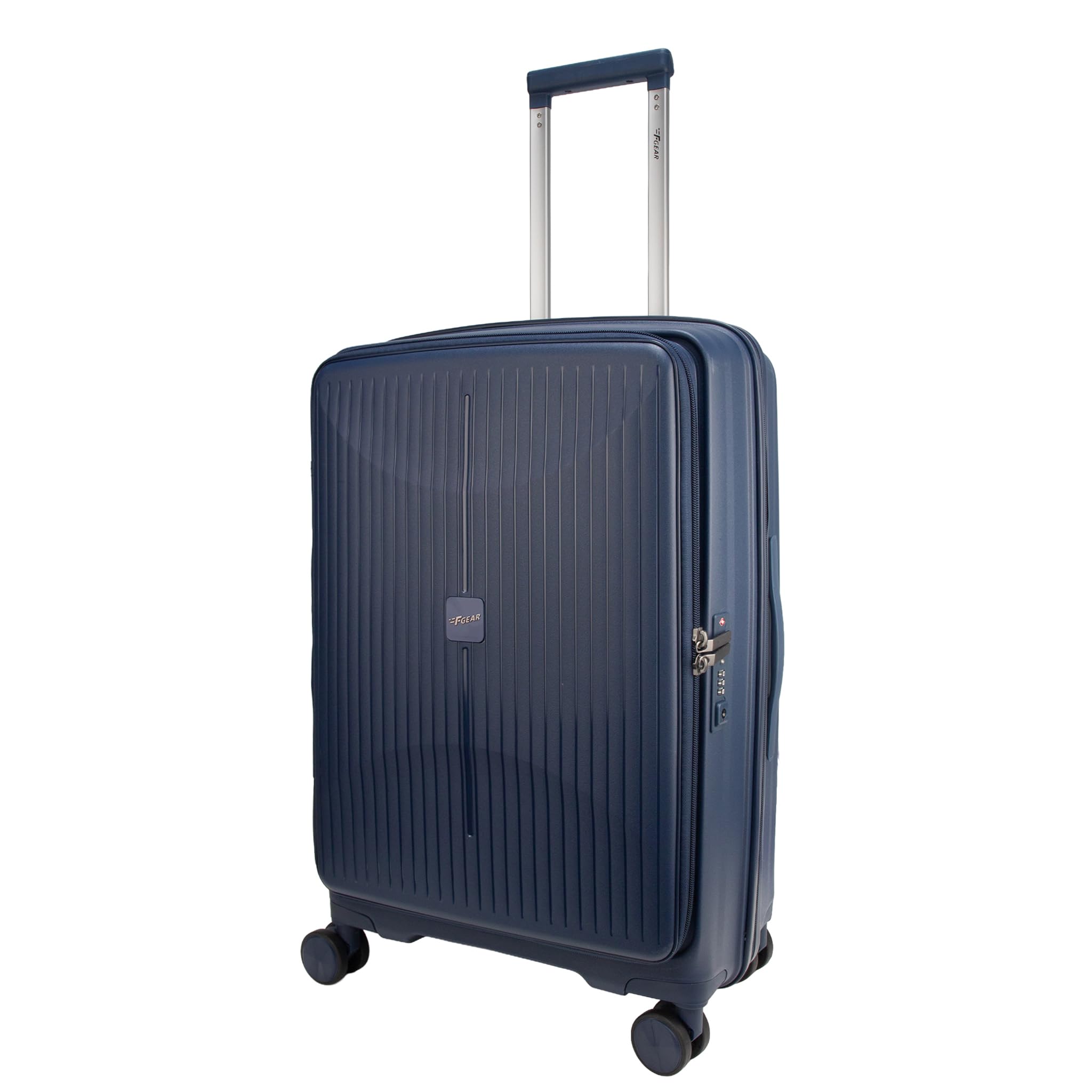 Myton Navy Medium Front Opening Hard Luggage | Lightweight Expandable Check-in Suitcase with 360° Spinner Silent 8-Wheels, Built-in TSA Lock, Anti-Theft Zipper & 3-Level Telescopic Trolley