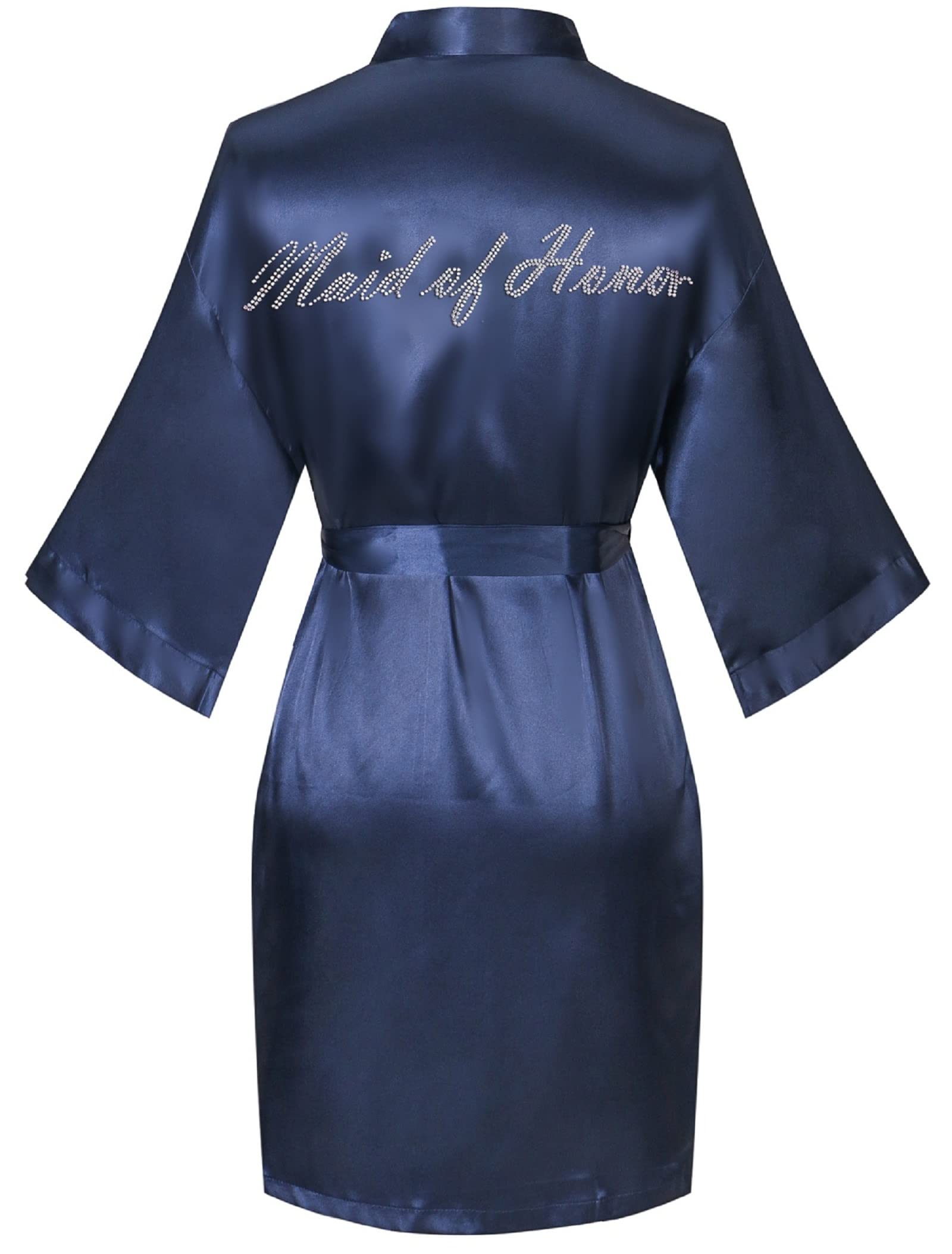 goodmansam Womens Satin Kimono Robe with Silver Rhinestones Bride Bridesmaid Robes for Wedding Party Robe Getting Ready