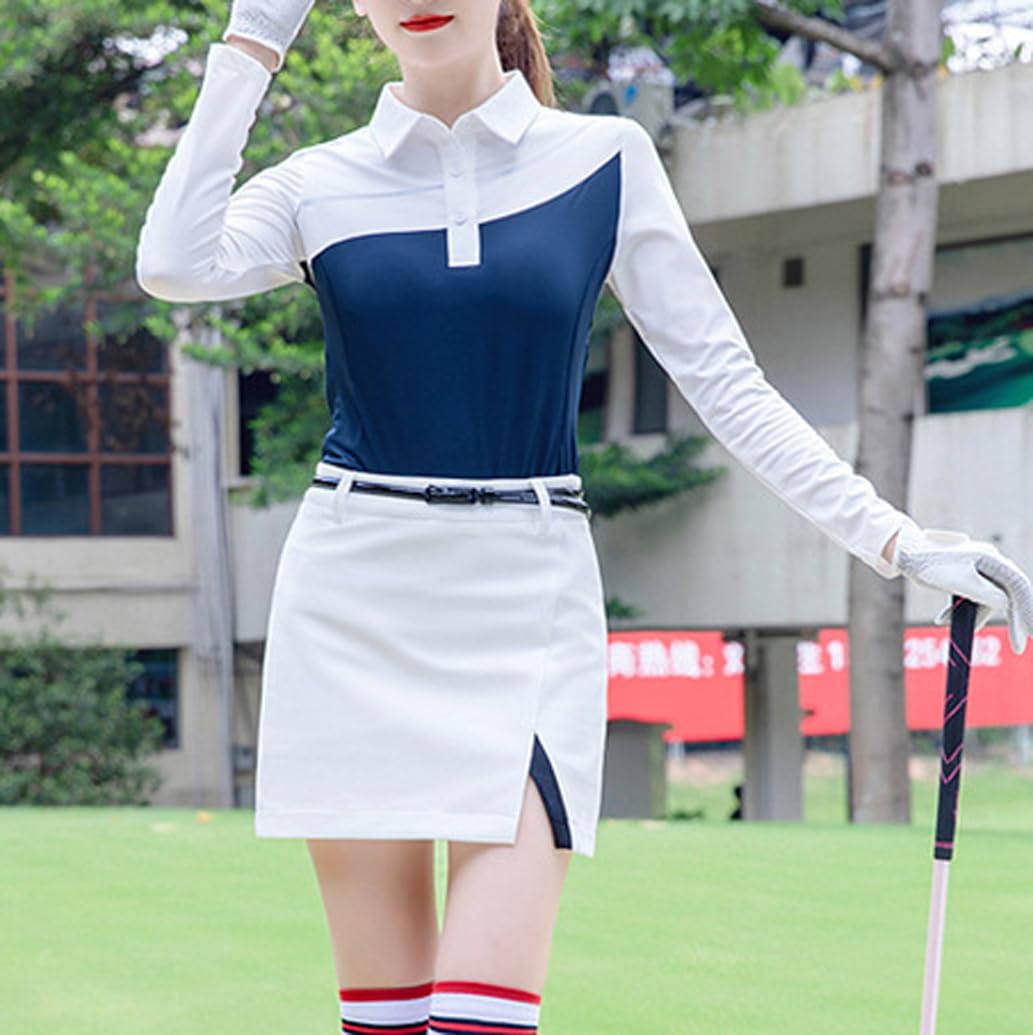 Polo De Golf À Manches Longues pour Femmes T-Shirt Extensible Et Respirant Haut De Tennis en Plein Air