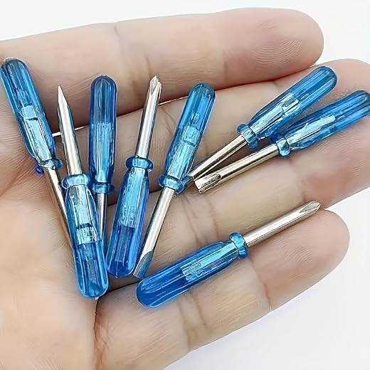 8pcs Mini Screwdriver Set for Toy Repairs, Precision Hobby Projects - 2mm Micro Flathead & Phillips Screwdrivers for Crafting, Electronics, and DIY (No Electricity Required) (Blue-8PCS)