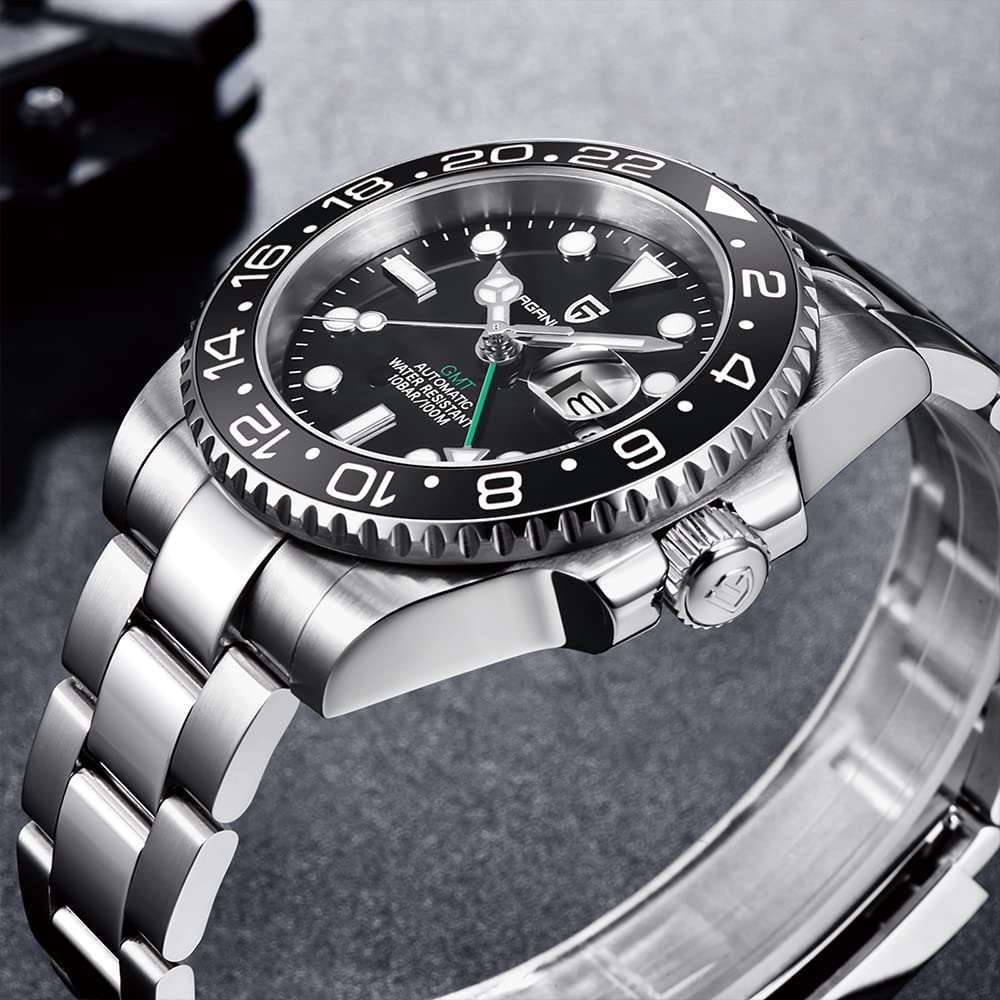 Pagani Design 1662 Uomo Automatico GMT Meccanico in Acciaio Inox 40MM Orologio in Cristallo di Zaffiro Impermeabile Luminoso Moda Business Uomo