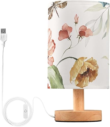 FRODOTGV Lámpara de lectura LED de escritorio con USB rosa rubor flores hojas verdes ramas libélula lámparas para niños pequeñas lámparas de mesa de