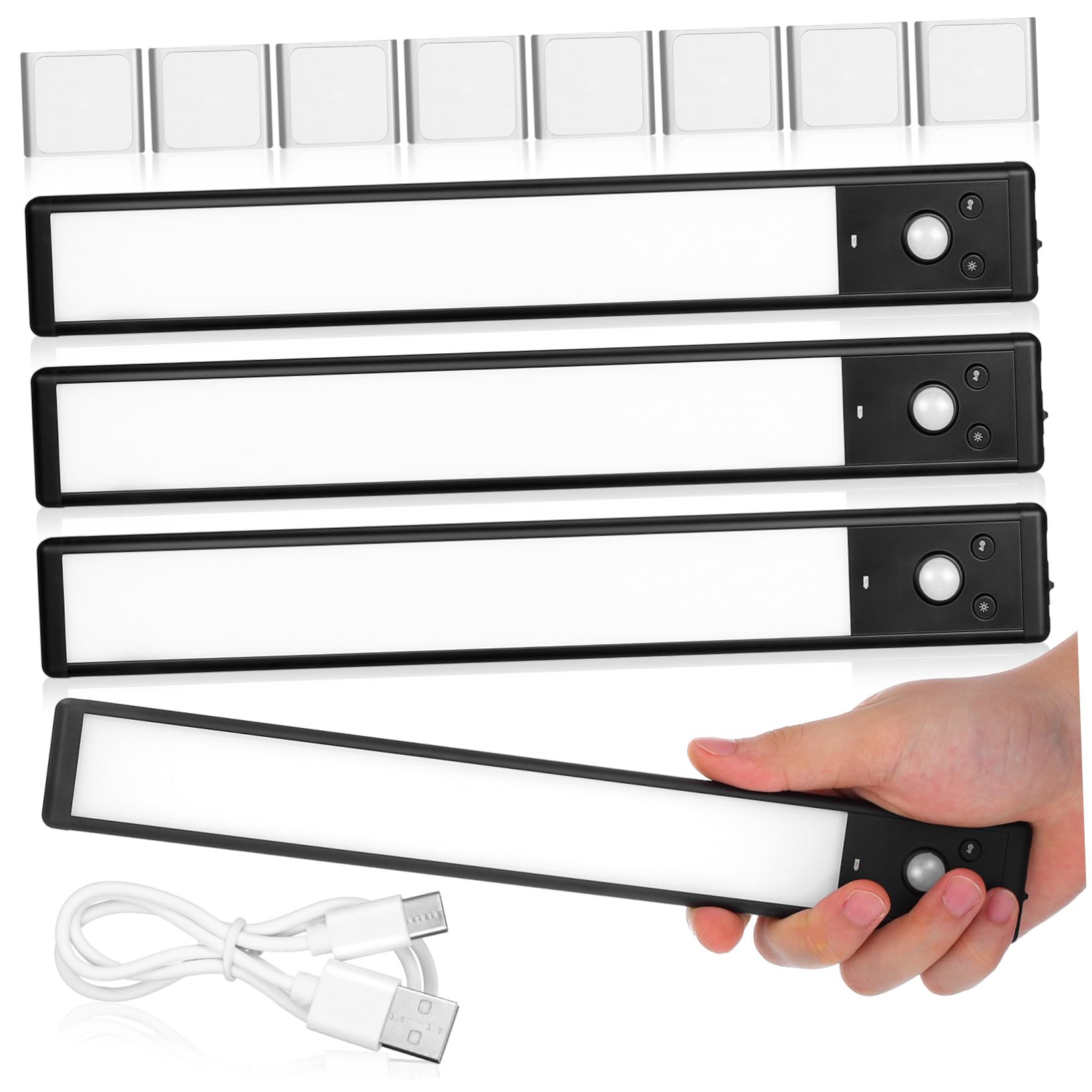 ifundom 4 Luces LED Negras Iluminación Amplia Sensor de Movimiento y Carga Rápida para Debajo del Gabinete Ideales para Cocina y Pasillos