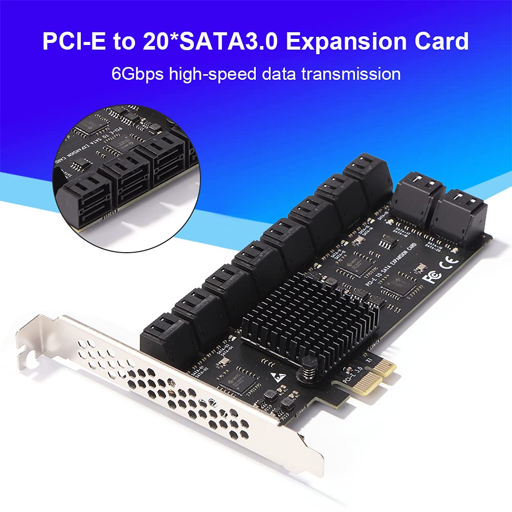 Carte contrôleur PCI-E PCI Express vers SATA 3.0, carte d'extension PCIE 20 ports, adaptateur Riser PCIe SATA 3.0 6 Gbps pour PC de bureau, support SSD et HD