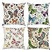 Gspirit Housse de Coussin, Lot de 4 en Coton et Lin Coloré Papillon Modèle Décoratif Taie d'oreiller Décoration pour Canapé Chambre Maison 45 x 45 cm