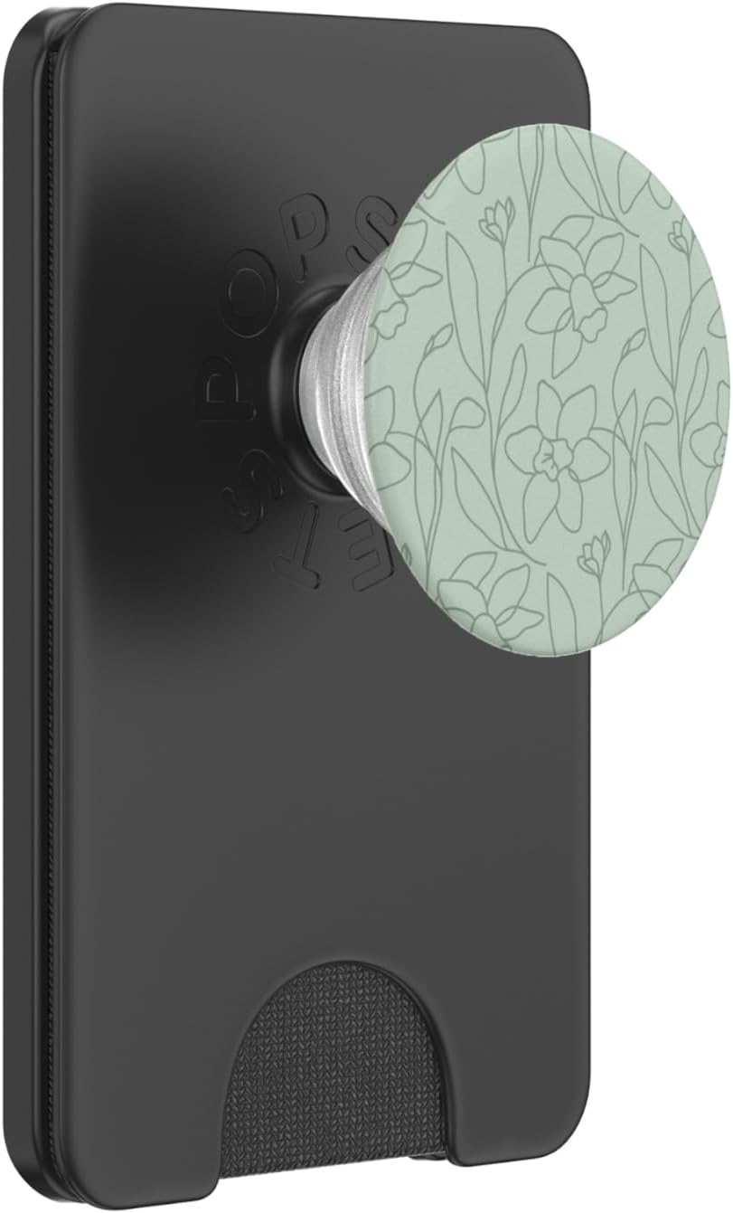 Poppy Flower Line Art Modern Leaves Boho Sage Green PopSockets PopWallet for MagSafe
