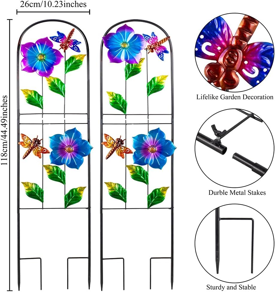Metal Garden Trellis for Climbing Plants,2 Packs Dragonfly Outdoor Decorative Flowers Arch Fence Trellis for Outdoor Patio,Garden,Lawn,Yard,Backyard,Wall Brackets 45'' H x 10'' W