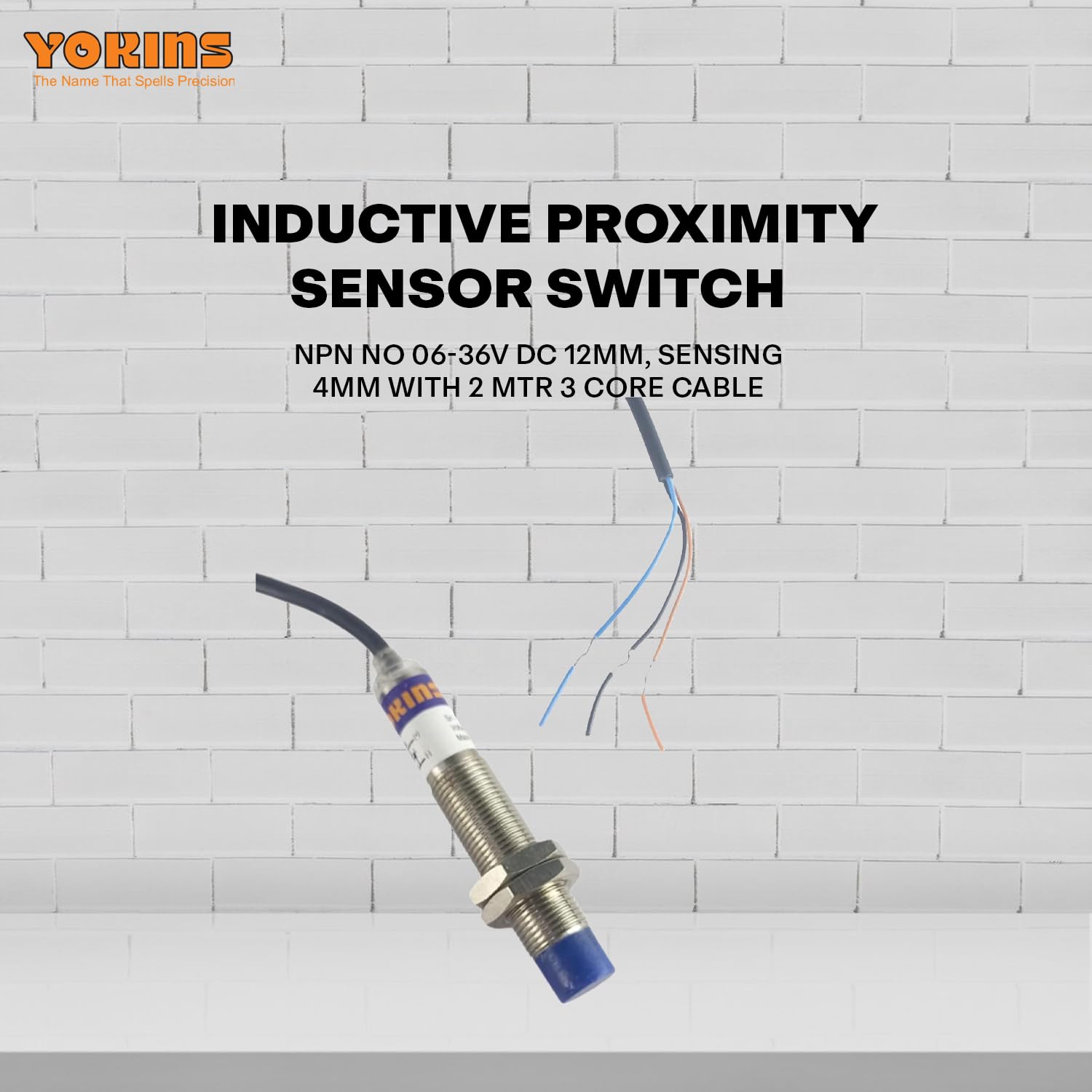Yokins Inductive Proximity Sensor switch PNP NO 06-36V DC 12mm, SENSING 4mm with 2 MTR 3 Core Cable - Image 2 thumbnail