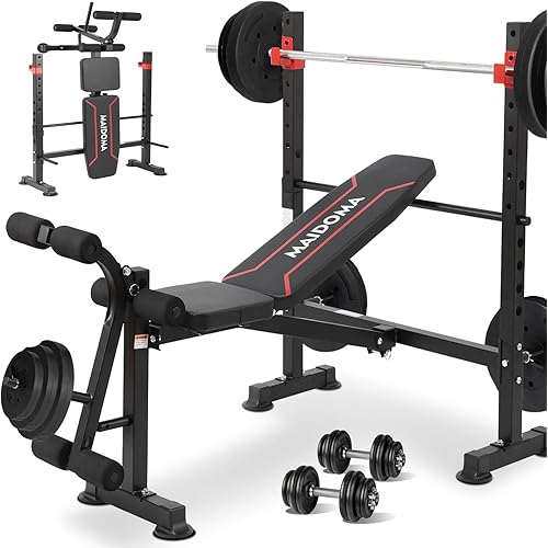 1500LBS 8 in 1 Weight Bench Set with Leg Extension/Curl and Preacher Curl, Bench Press Set and Barbell Rack with Safety Bar Catches, Foldable Workout Benches for Home(US Stock)